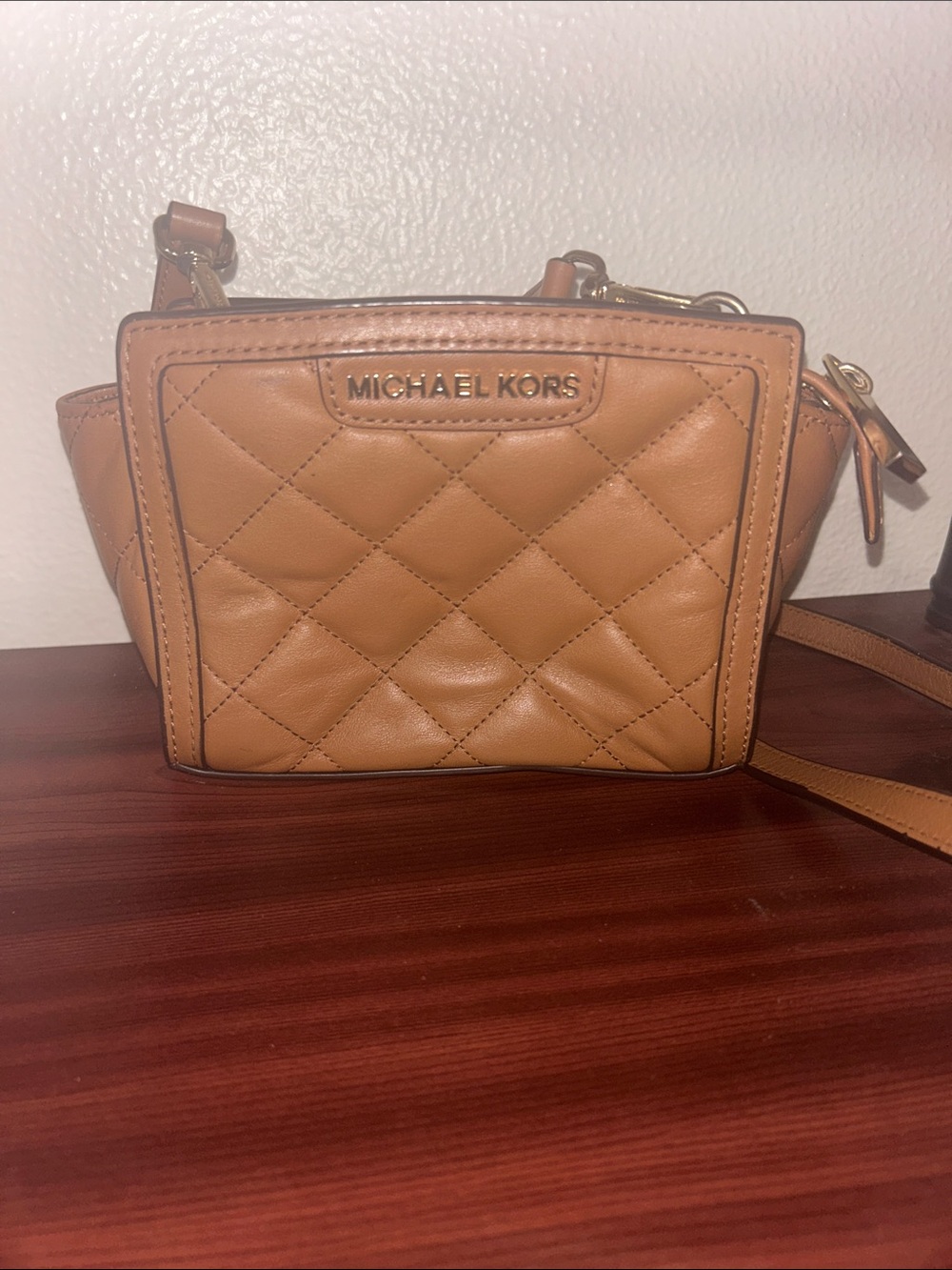 Michael Kors Quilted Leather Crossbody in Tan with Gold Hardware